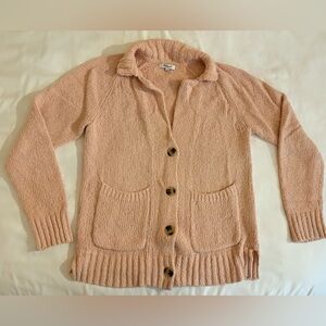 Madewell Sweater Women’s Medium Pink Chunky Knit Shawl Collar Button Cardigan